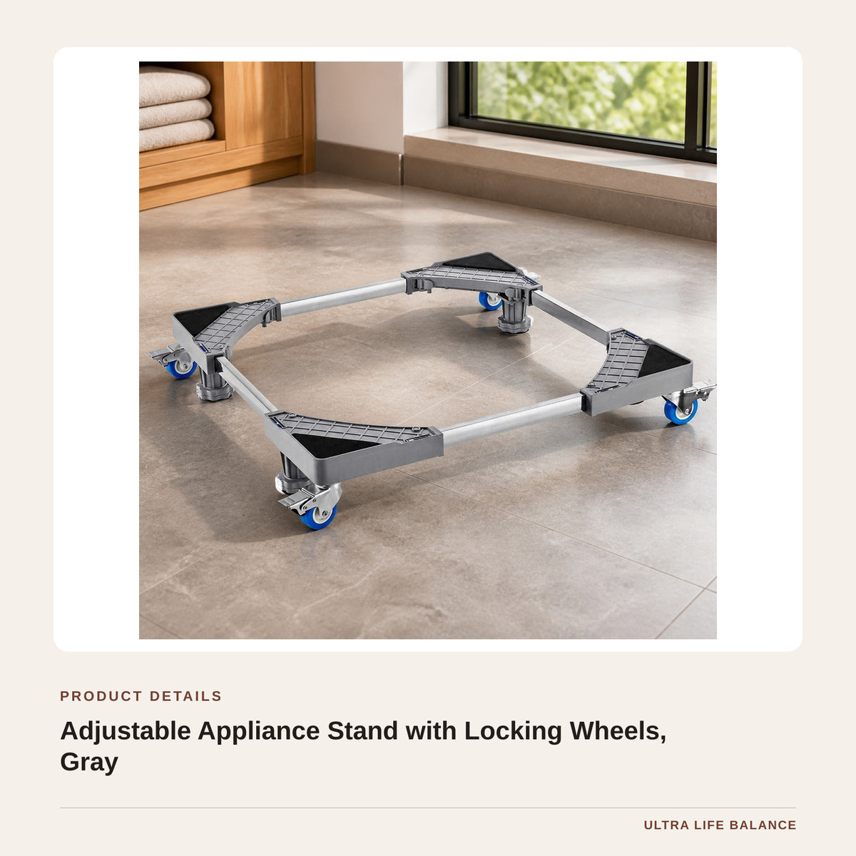 Adjustable Appliance Stand with Locking Wheels, Gray product detail