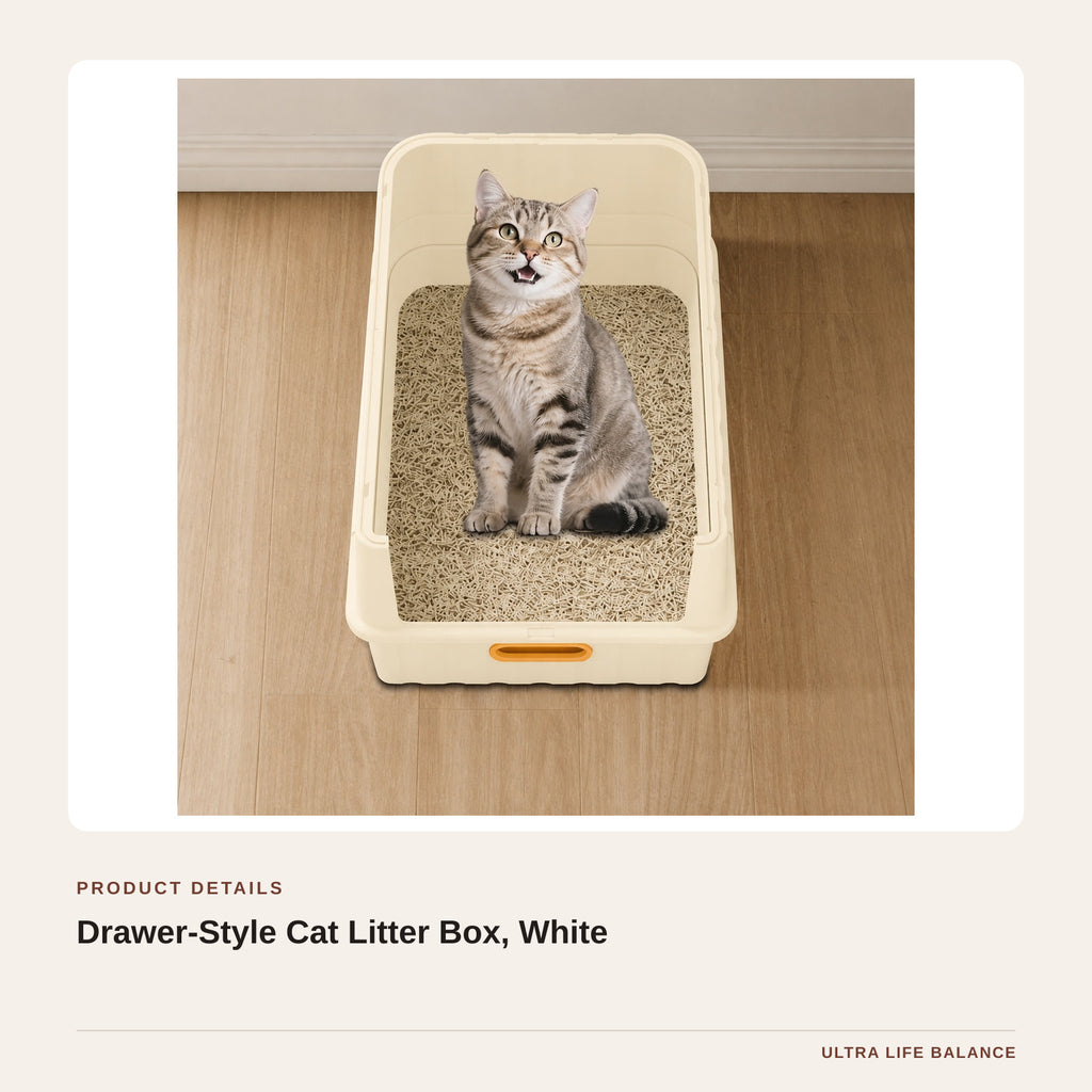 Drawer-Style Cat Litter Box, White product detail