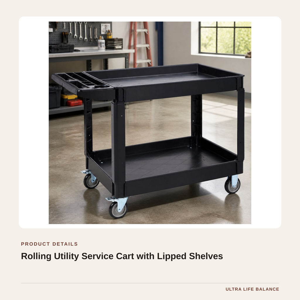 Rolling Utility Service Cart with Lipped Shelves product detail