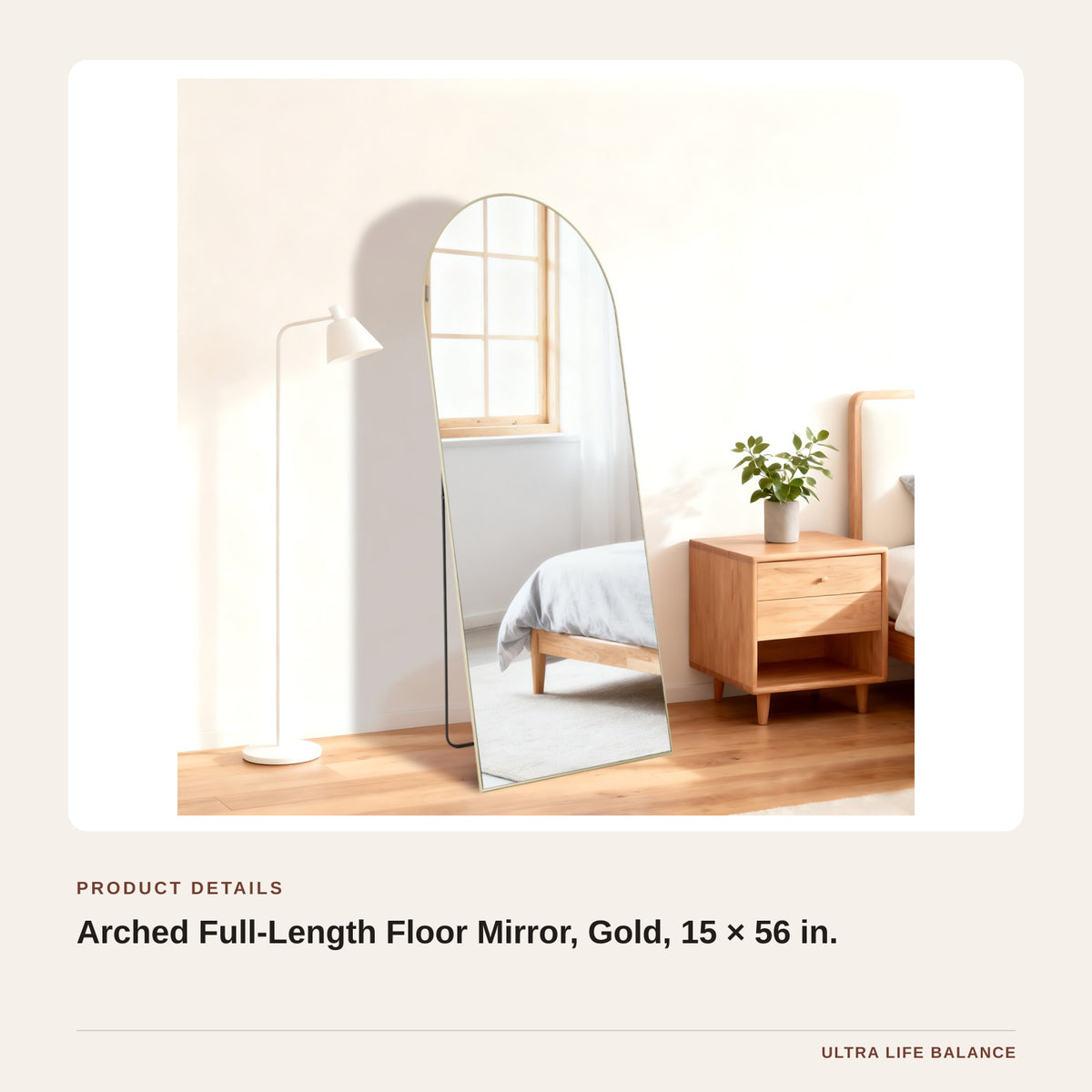 Arched Full-Length Floor Mirror, Gold, 15 × 56 in. product detail