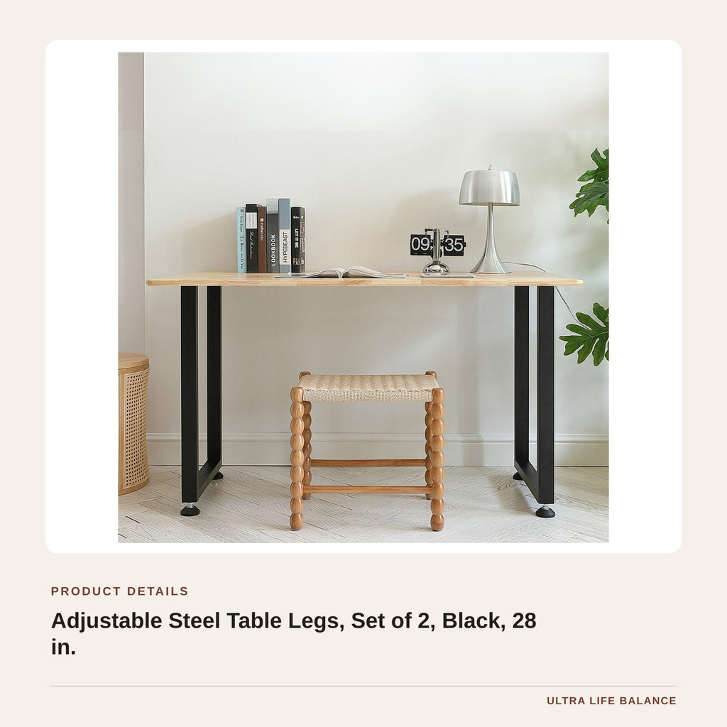 Adjustable Steel Table Legs, Set of 2, Black, 28 in. product detail