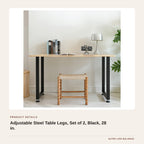 Adjustable Steel Table Legs, Set of 2, Black, 28 in. product detail