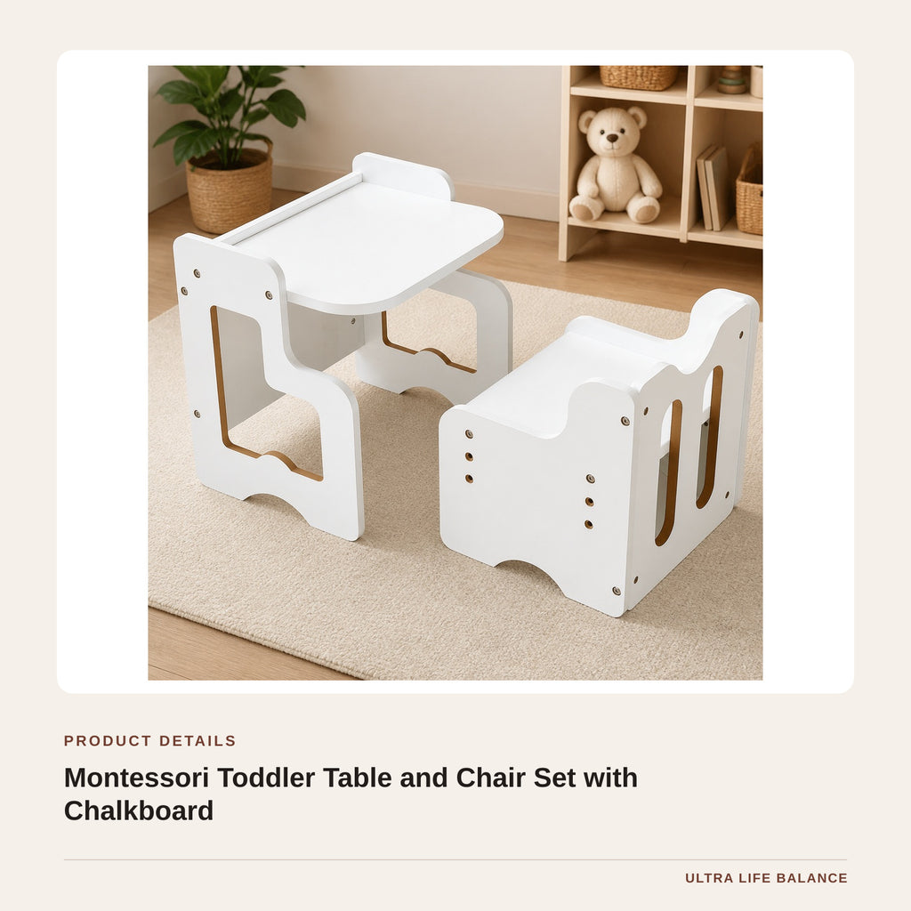 Montessori Toddler Table and Chair Set with Chalkboard product detail