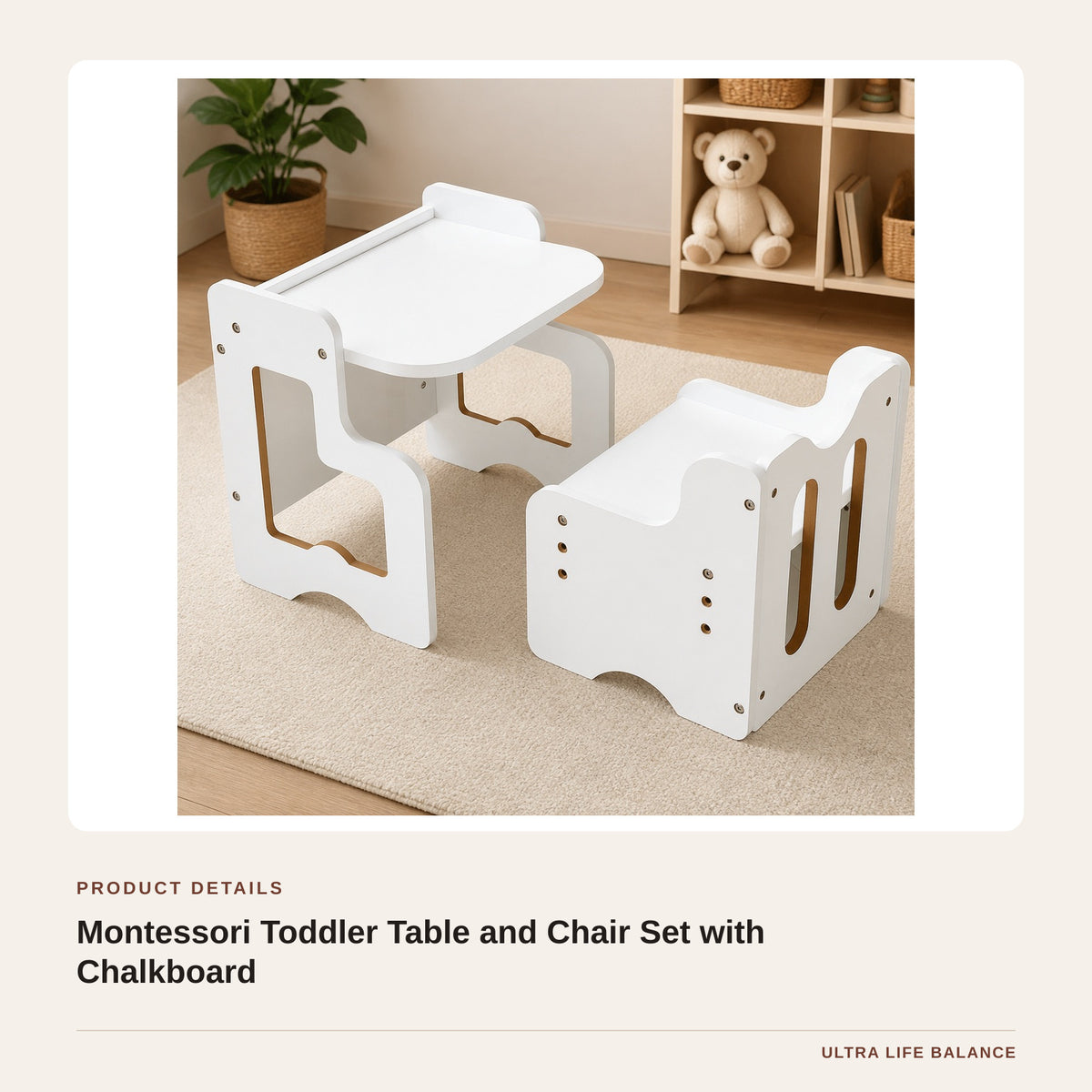 Montessori Toddler Table and Chair Set with Chalkboard product detail