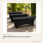 Stretch Fitted Table Covers, Set of 3, Black, 6 ft. product detail