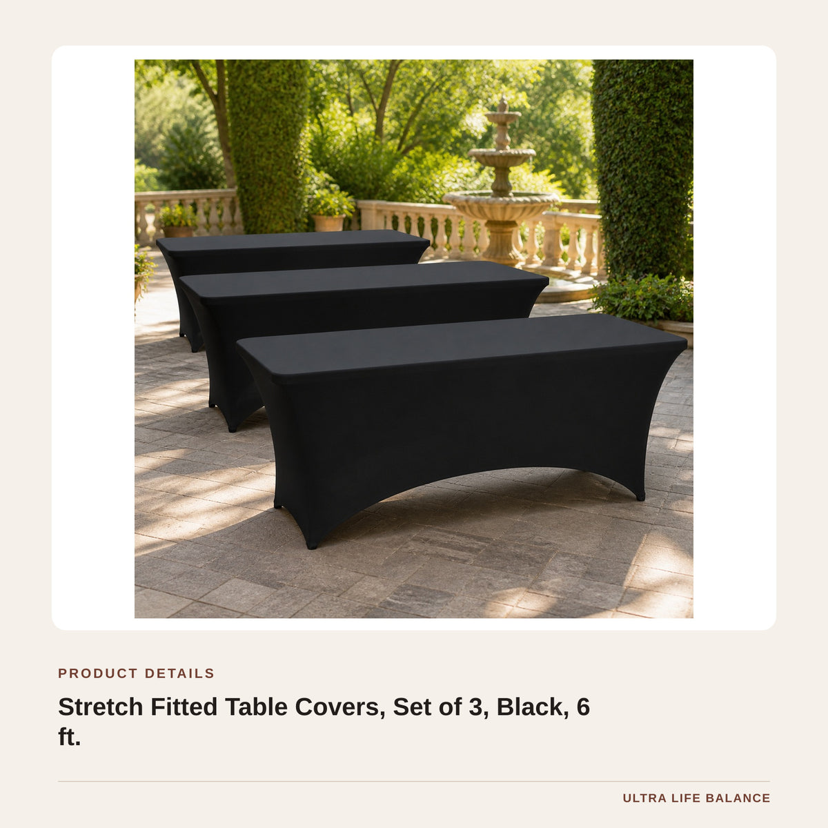 Stretch Fitted Table Covers, Set of 3, Black, 6 ft. product detail