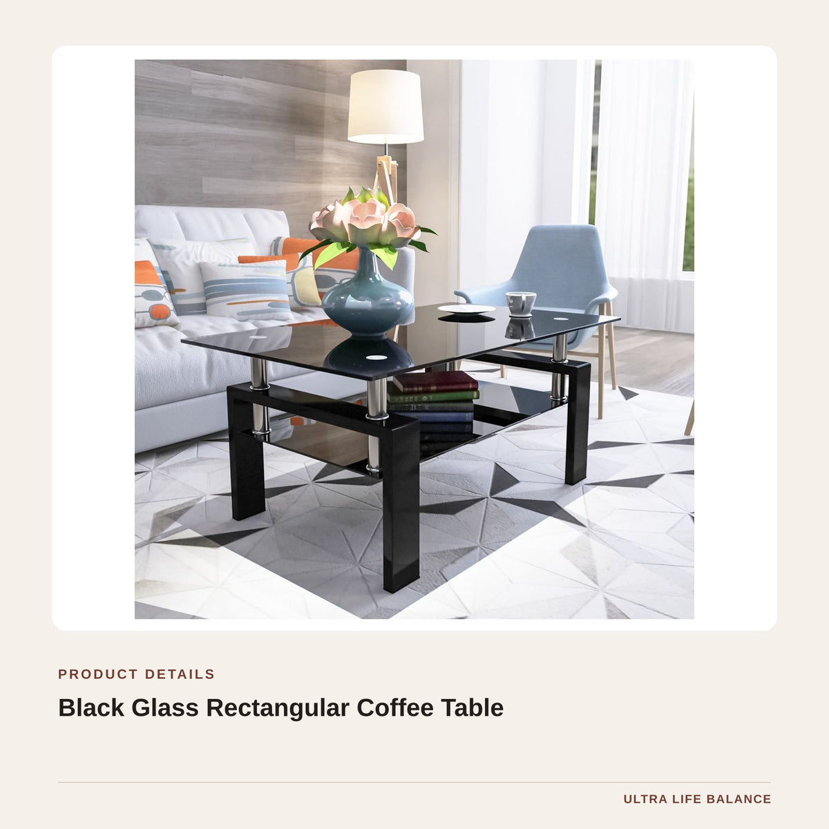 Black Glass Rectangular Coffee Table product detail