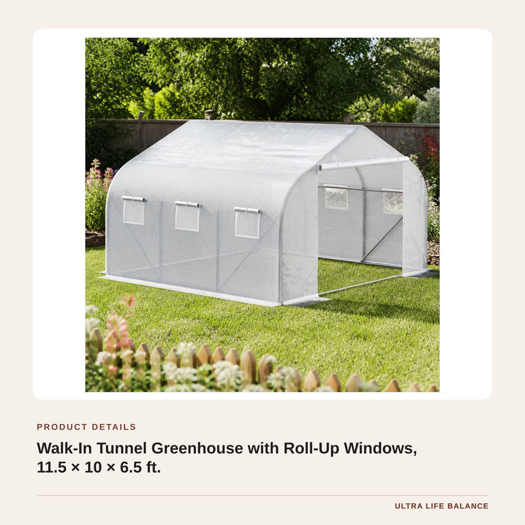 Walk-In Tunnel Greenhouse with Roll-Up Windows, 11.5 × 10 × 6.5 ft. product detail
