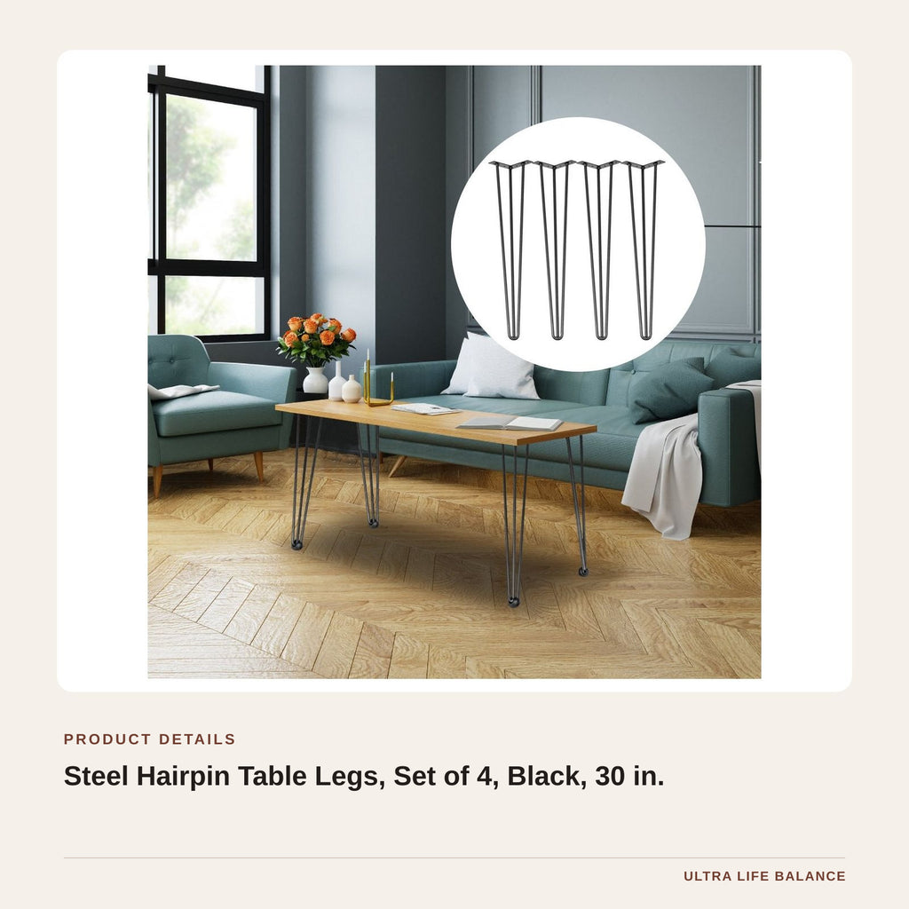 Steel Hairpin Table Legs, Set of 4, Black, 30 in. product detail