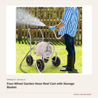 Four-Wheel Garden Hose Reel Cart with Storage Basket product detail
