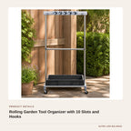 Rolling Garden Tool Organizer with 10 Slots and Hooks product detail
