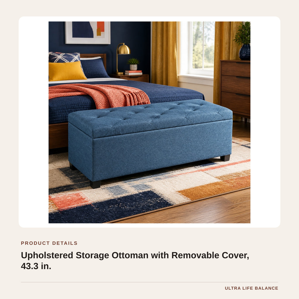Upholstered Storage Ottoman with Removable Cover, 43.3 in. product detail