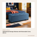 Upholstered Storage Ottoman with Removable Cover, 43.3 in. product detail