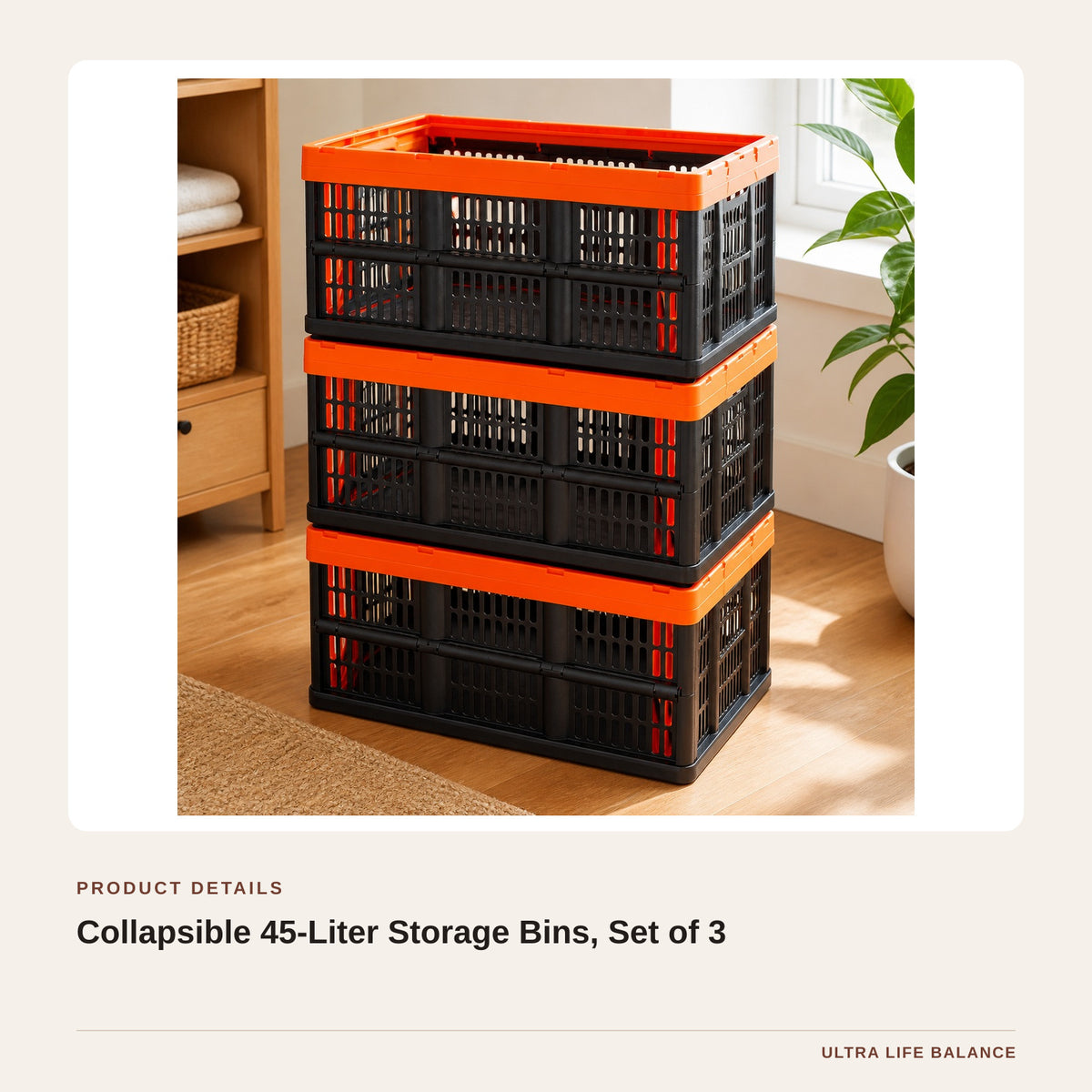 Collapsible 45-Liter Storage Bins, Set of 3 product detail