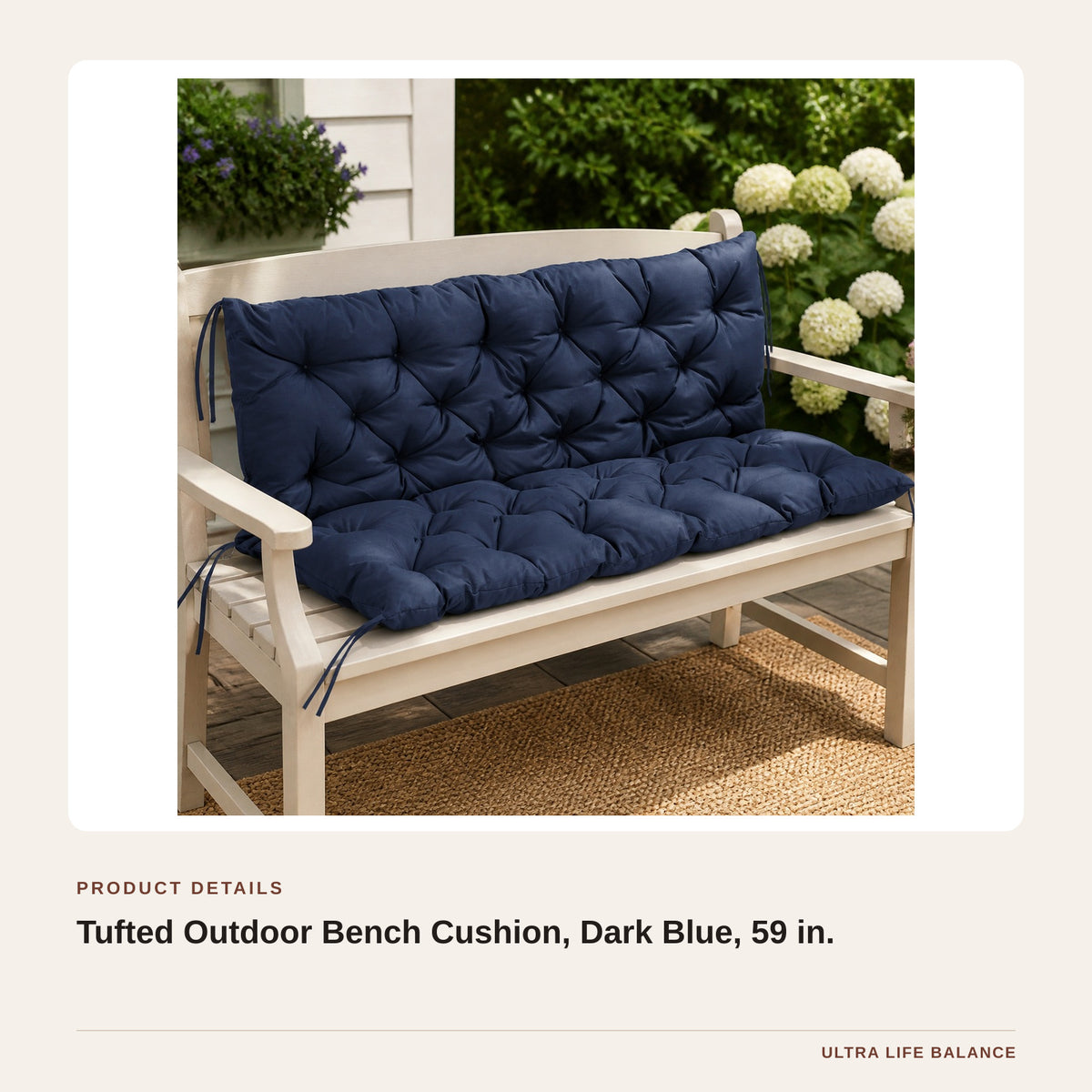 Tufted Outdoor Bench Cushion, Dark Blue, 59 in. product detail
