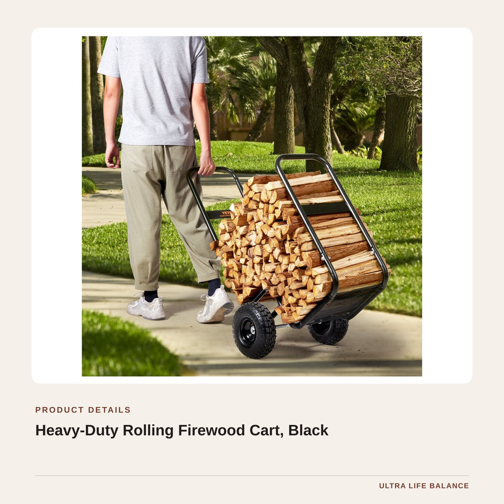 Heavy-Duty Rolling Firewood Cart, Black product detail