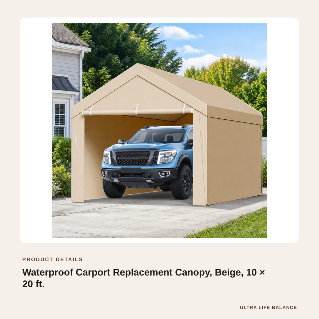 Waterproof Carport Replacement Canopy, Beige, 10 × 20 ft. product detail