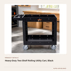 Heavy-Duty Two-Shelf Rolling Utility Cart, Black product detail