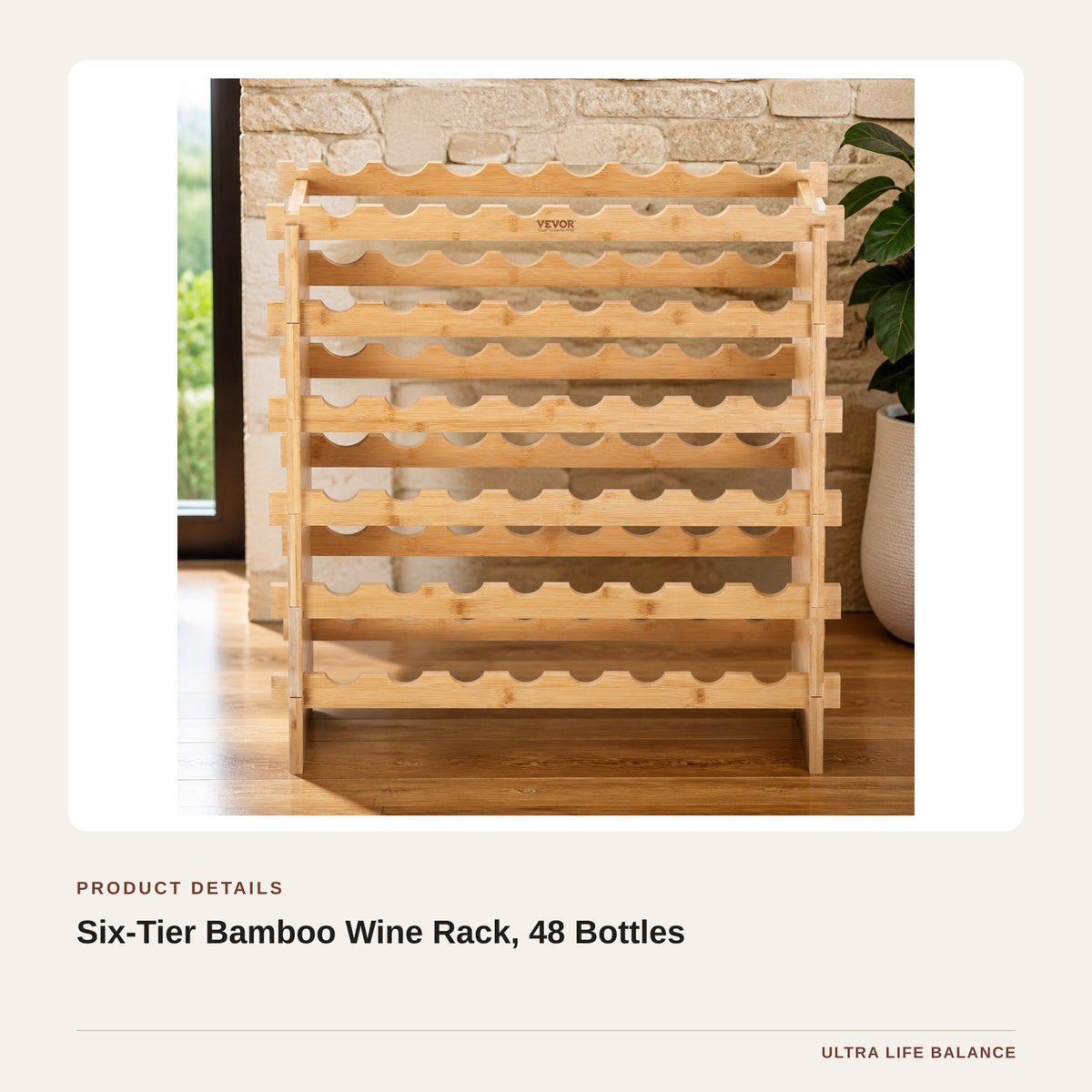 Six-Tier Bamboo Wine Rack, 48 Bottles product detail