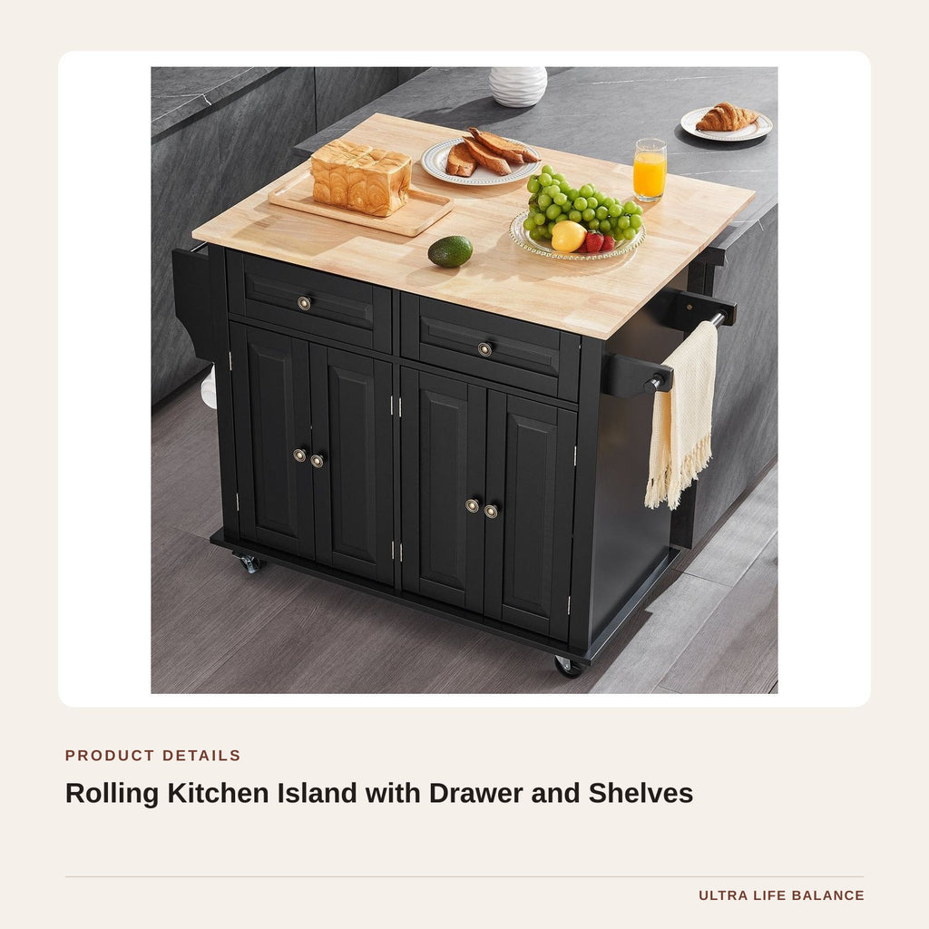 Rolling Kitchen Island with Drawer and Shelves product detail