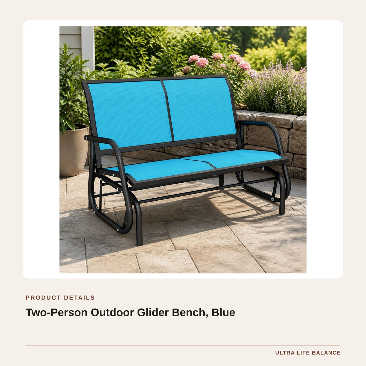 Two-Person Outdoor Glider Bench, Blue product detail