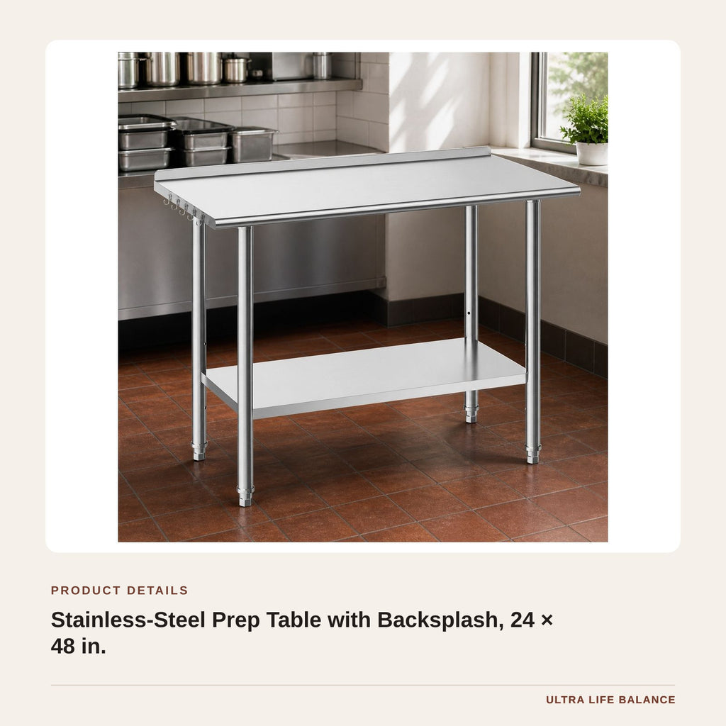Stainless-Steel Prep Table with Backsplash, 24 × 48 in. product detail