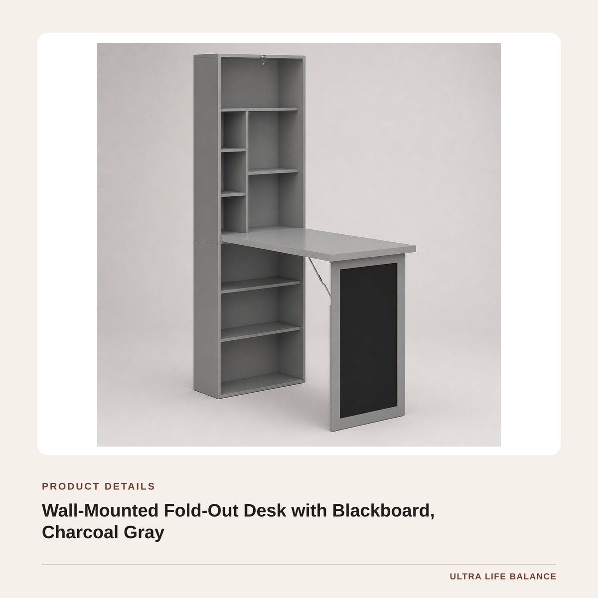 Wall-Mounted Fold-Out Desk with Blackboard, Charcoal Gray product detail