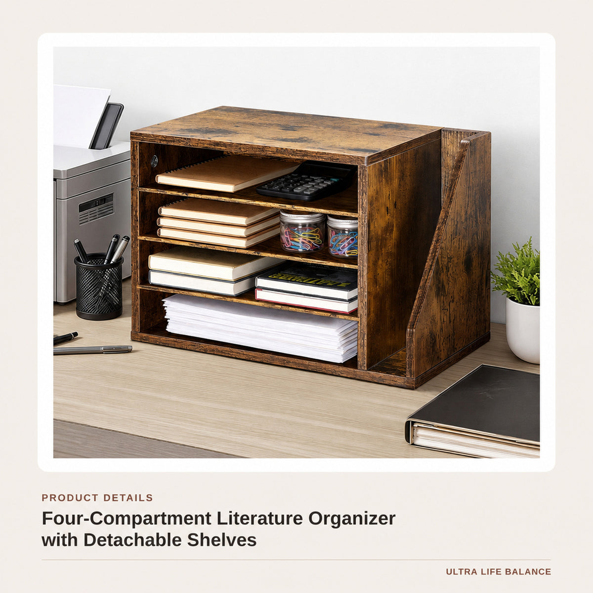 Four-Compartment Literature Organizer with Detachable Shelves product detail