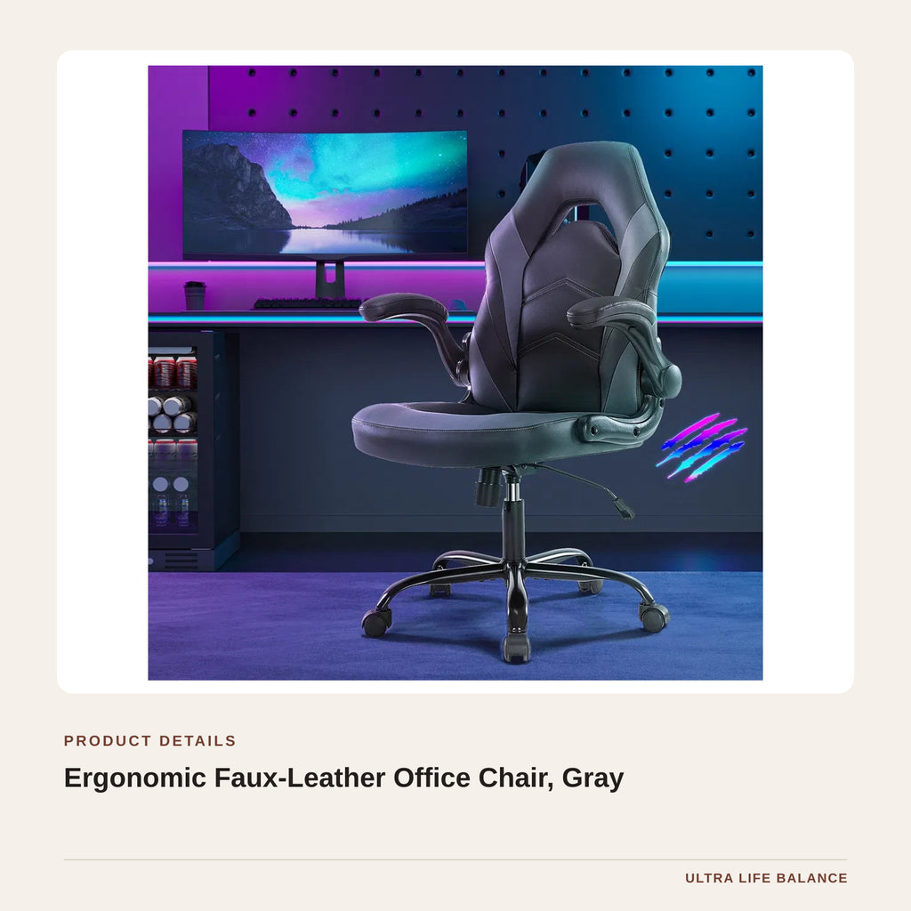 Ergonomic Faux-Leather Office Chair, Gray product detail