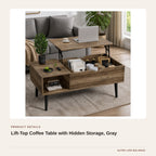 Lift-Top Coffee Table with Hidden Storage, Gray product detail