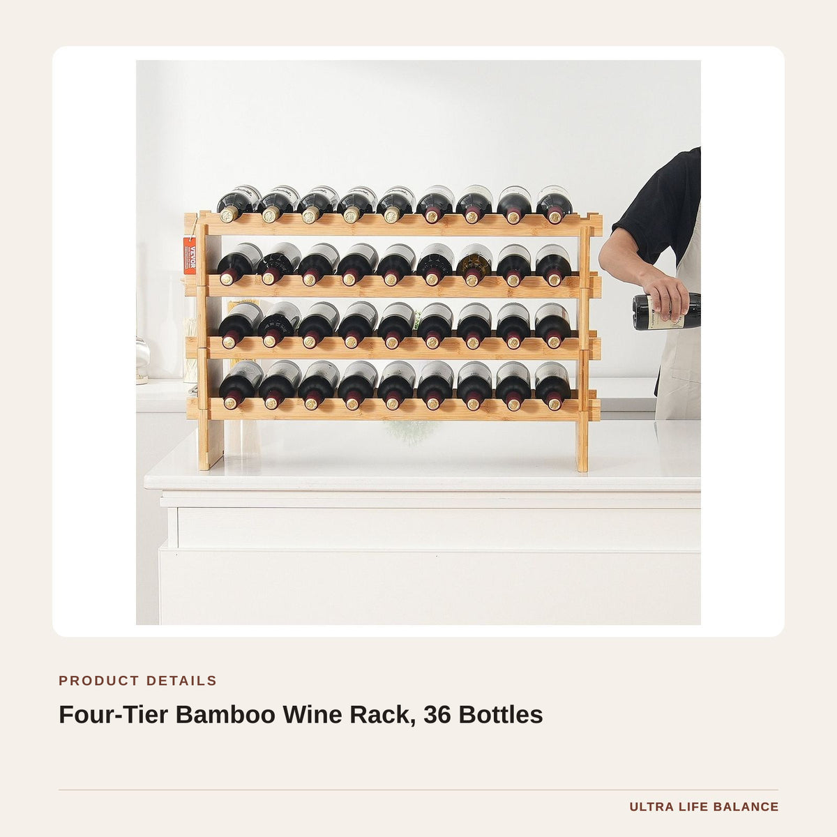 Four-Tier Bamboo Wine Rack, 36 Bottles product detail