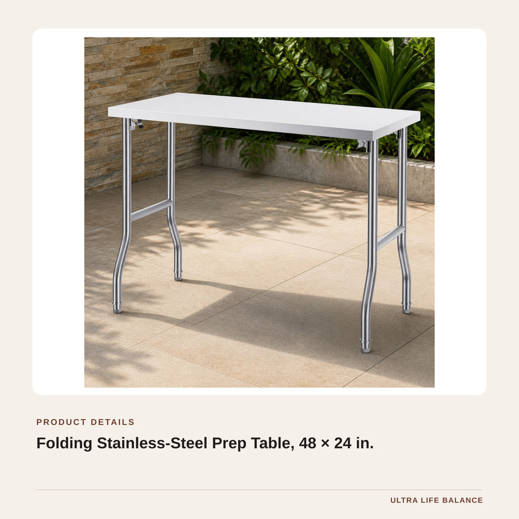 Folding Stainless-Steel Prep Table, 48 × 24 in. product detail