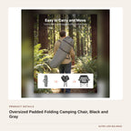 Oversized Padded Folding Camping Chair, Black and Gray product detail
