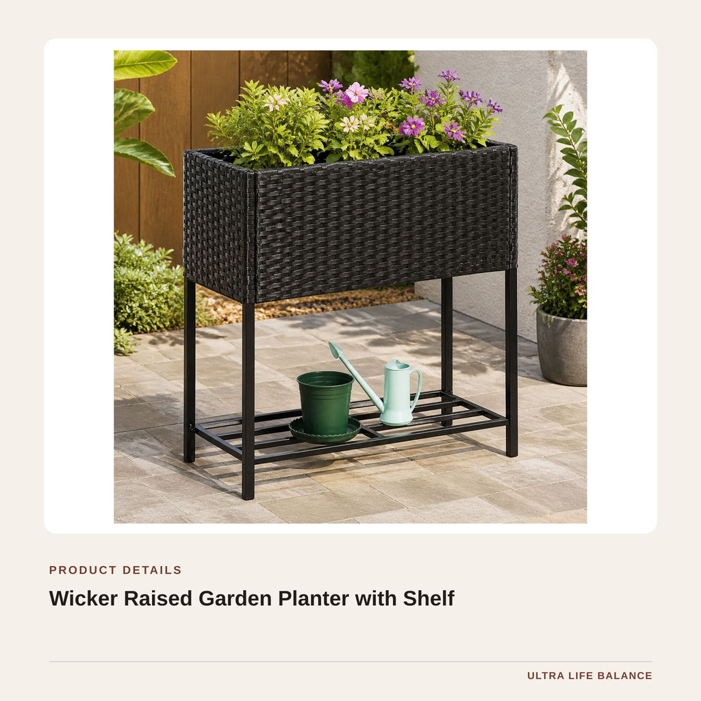 Wicker Raised Garden Planter with Shelf product detail