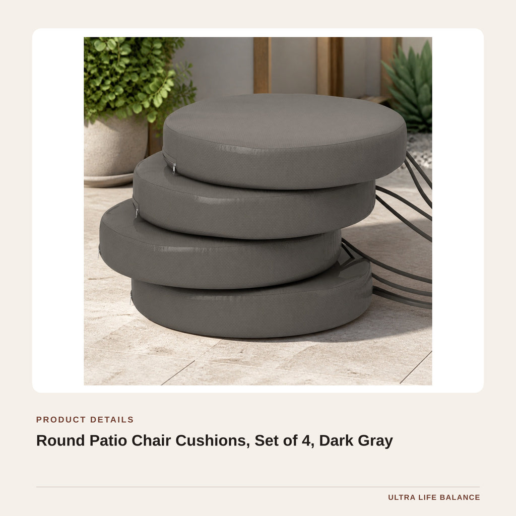 Round Patio Chair Cushions, Set of 4, Dark Gray product detail