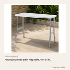 Folding Stainless-Steel Prep Table, 48 × 24 in. product detail
