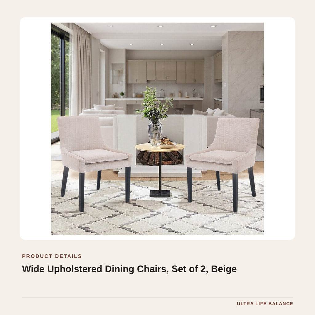 Wide Upholstered Dining Chairs, Set of 2, Beige product detail