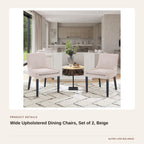 Wide Upholstered Dining Chairs, Set of 2, Beige product detail