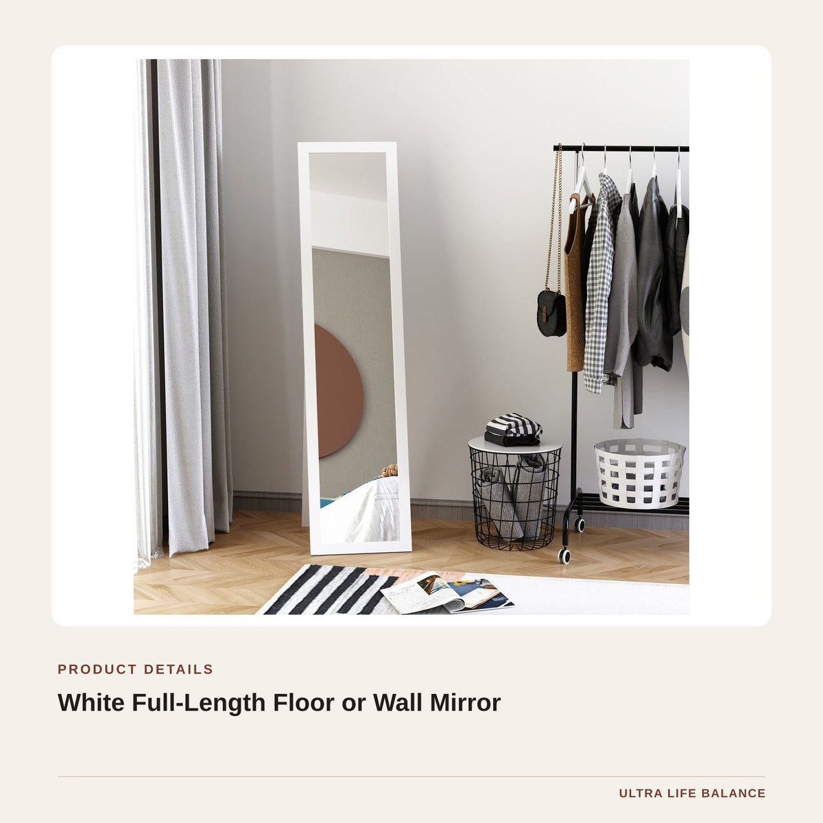 White Full-Length Floor or Wall Mirror product detail