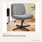 Wide Armless Swivel Task Chair, Gray product detail