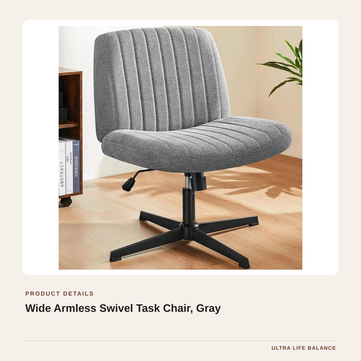 Wide Armless Swivel Task Chair, Gray product detail