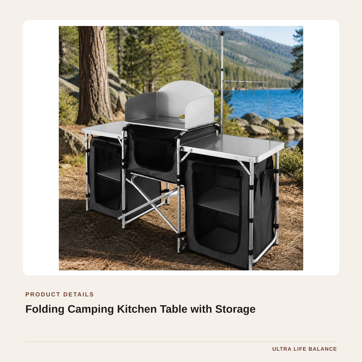 Folding Camping Kitchen Table with Storage product detail