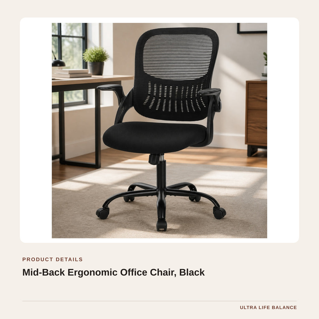 Mid-Back Ergonomic Office Chair, Black product detail