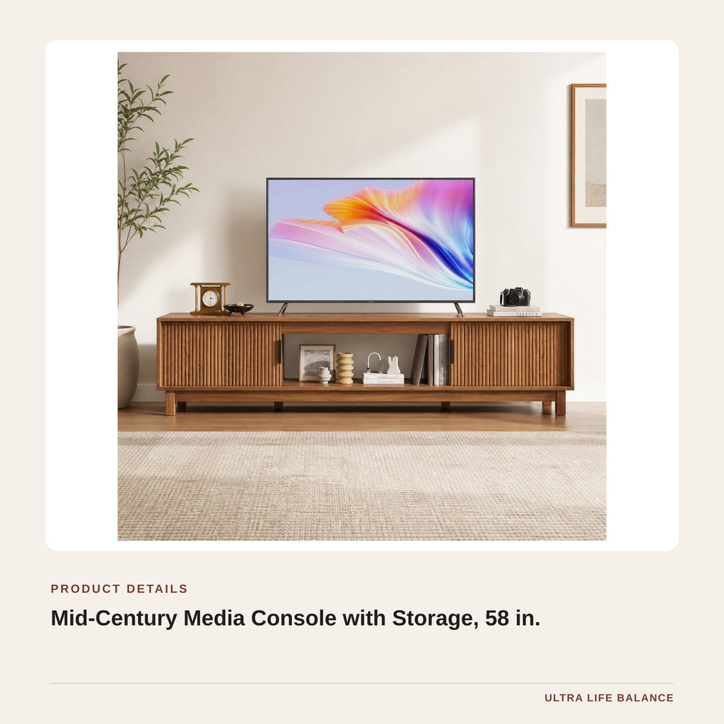 Mid-Century Media Console with Storage, 58 in. product detail