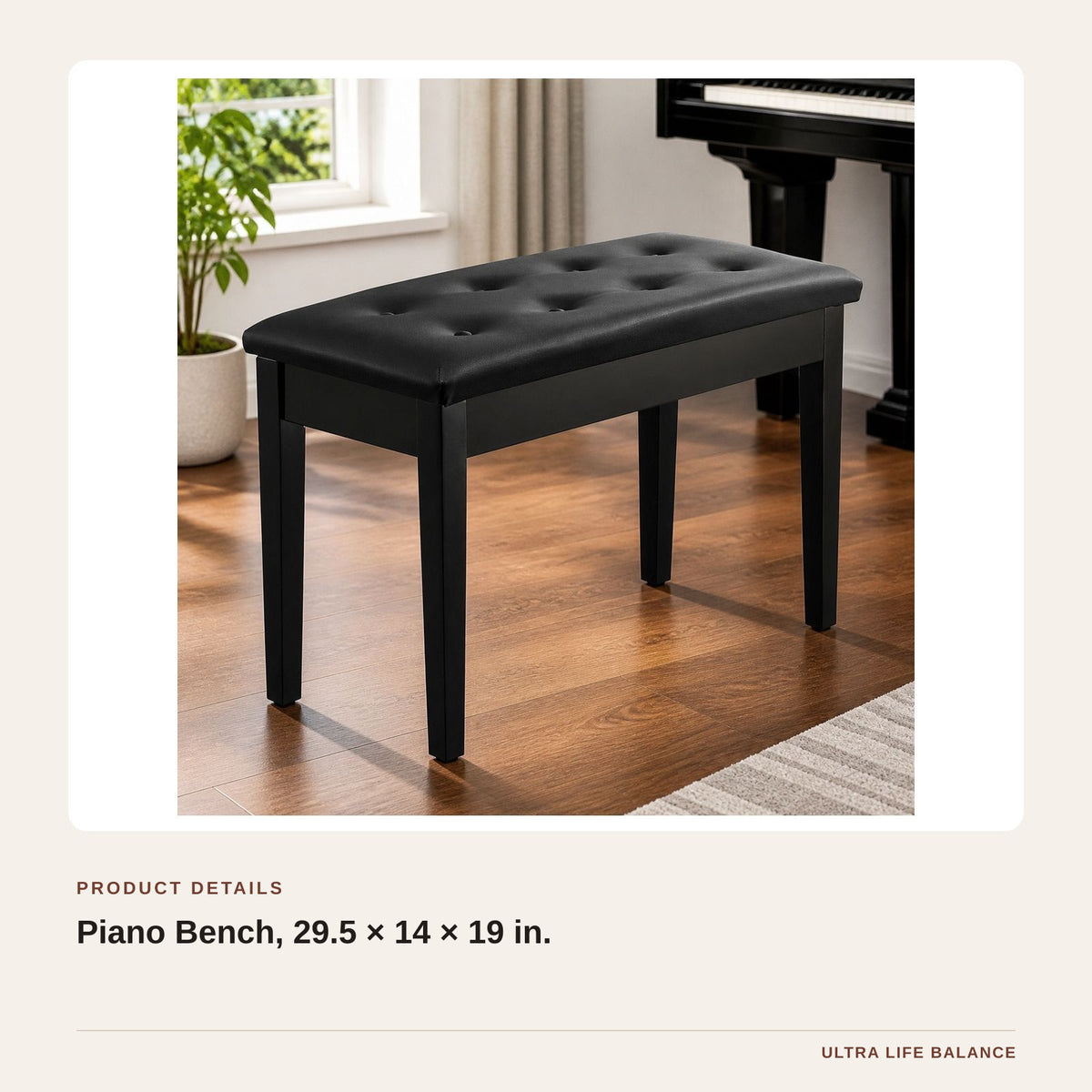 Piano Bench, 29.5 × 14 × 19 in. product detail