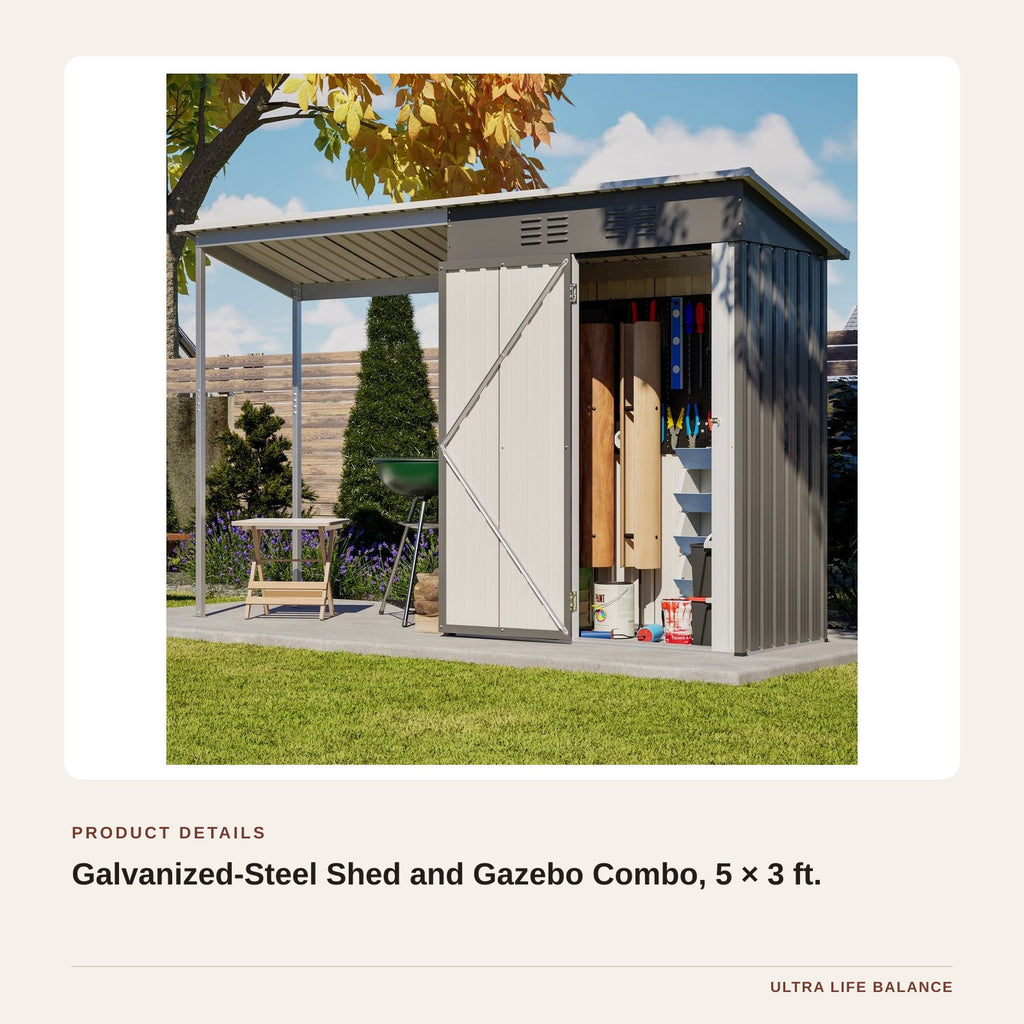 Galvanized-Steel Shed and Gazebo Combo, 5 × 3 ft. product detail