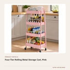 Four-Tier Rolling Metal Storage Cart, Pink product detail