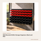 Wall-Mounted 48-Bin Storage Organizer, Black and Red product detail