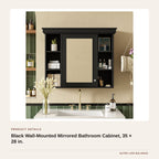 Black Wall-Mounted Mirrored Bathroom Cabinet, 35 × 28 in. product detail