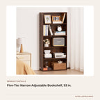 Five-Tier Narrow Adjustable Bookshelf, 53 in. product detail